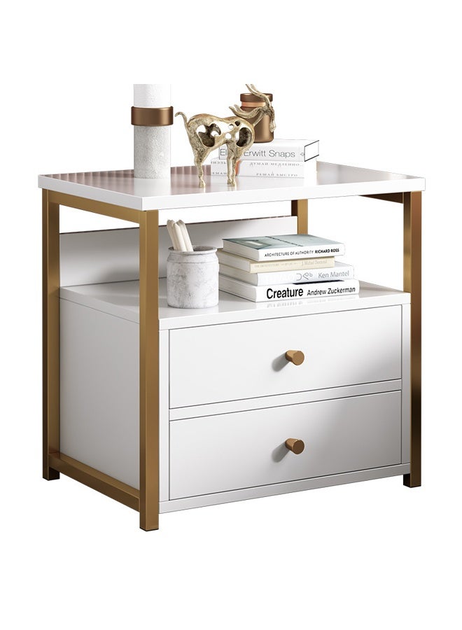 Modern 2-Drawer Bedside Table with Open Shelf, White & Gold Finish – 40x34x50 cm - Image 2